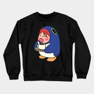 I draw cafe penguin suit chiyo chan serving coffee with a tray Crewneck Sweatshirt